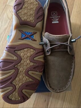 Twisted X Women's Brown Leather Boat Shoes with Tan & Red Accents